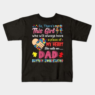 womens res this girl she calls me dad autism awareness Kids T-Shirt